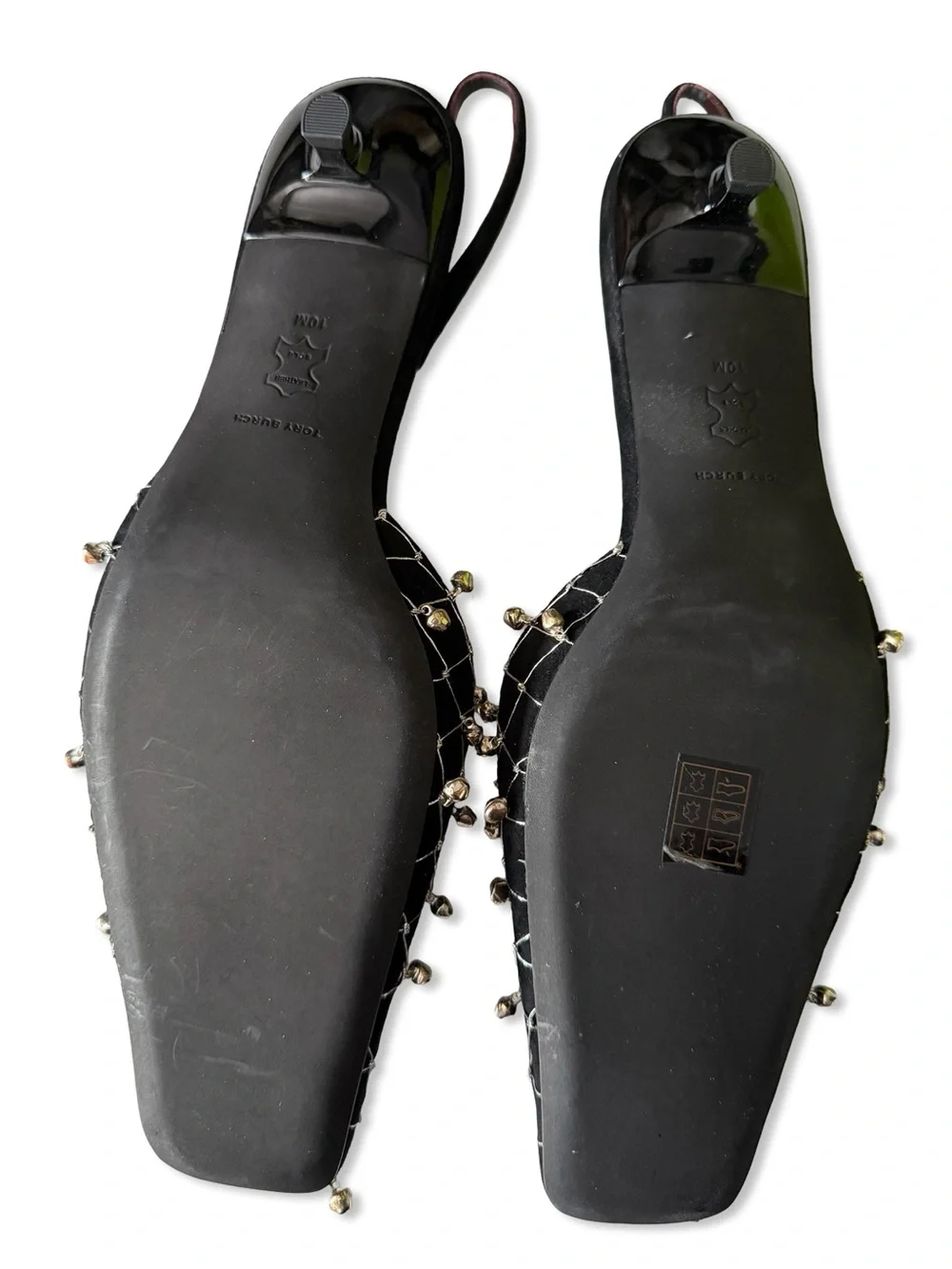 Tory Burch Bell Slingbacks Heels Black silver bell shoes Revolve 10